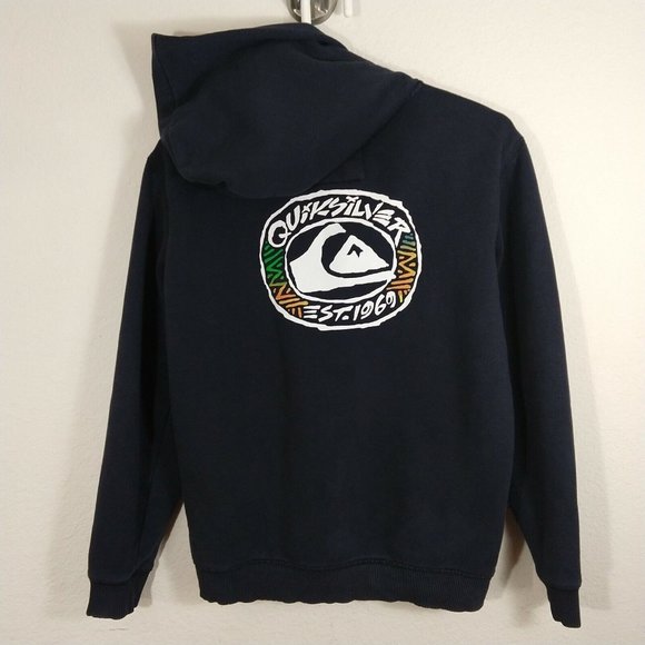 Quiksilver Youth Boroka Gap Zip Up Logo Hoodie Sweatshirt Navy Blue Size L - Picture 1 of 11